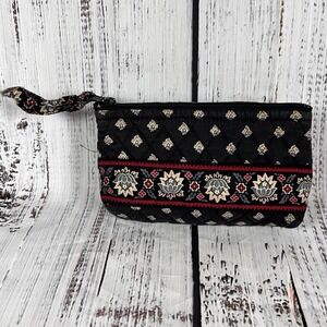 Vera Bradley Vtg Classic Black Medium Zip Fully Lined Cosmetic Make-Up Bag Case